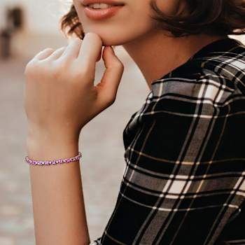 14 CT TGW Created Pink and White Sapphire Tennis Bracelet in Sterling Silver