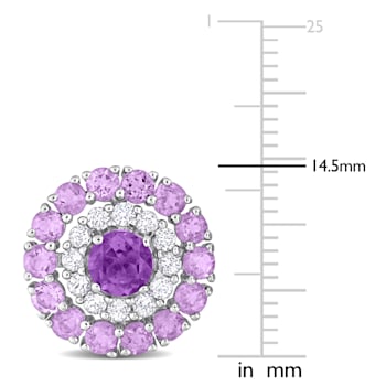 3 1/2 CT TGW Multi Gemstone Halo Stud Earrings in Sterling Silver