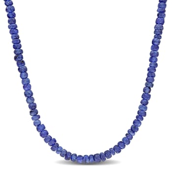 26 CT TGW Blue Sapphire Beaded Necklace with Sterling Silver Clasp