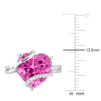 7 1/4 CT TGW Created Pink Sapphire and Diamond Accent Heart Wrapped Ring
in Sterling Silver