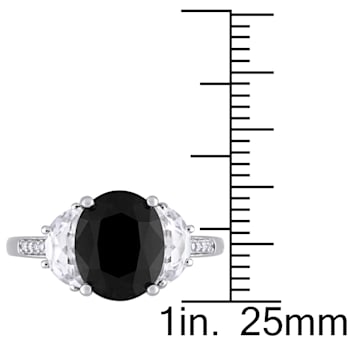 4 3/8 CTW Black Sapphire Created White Sapphire and Diamond Cocktail
Ring in Sterling Siver