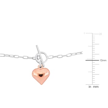 Heart Charm Bracelet in 2-Tone White and Rose Plated Sterling Silver