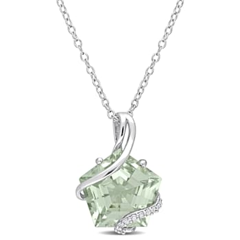 6 1/2 CT TGW Green Quartz and Diamond Accent Swirl Pendant with Chain in
Sterling Silver