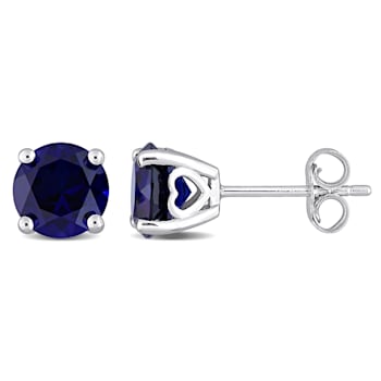 3 1/4 CT TGW Created Blue Sapphire Stud Earrings in Sterling Silver