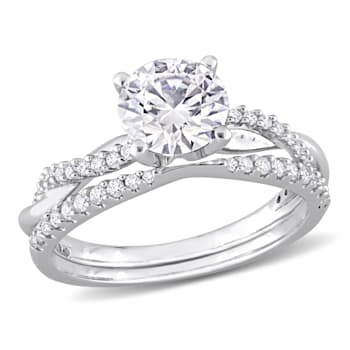 1 1/2 CT TGW Created Moissanite Engagement Ring Set in 10K White Gold