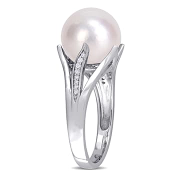 11-12MM Freshwater Cultured Pearl and Diamond-Accent Split Shank Ring in
Sterling Silver