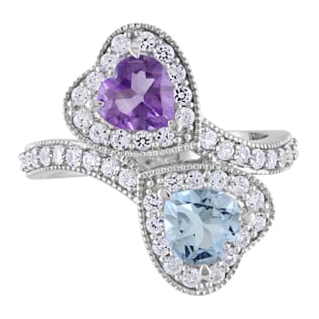 2 5/8 CT TGW Multi Gemstones Heart Twist Ring in Sterling Silver