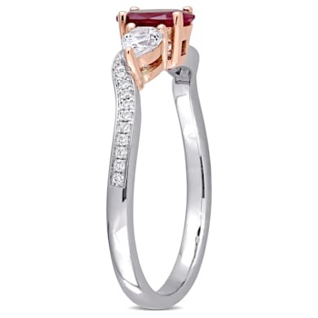 7/8 CT TGW Ruby and Diamond Accent 3-stone Ring in 2-tone 14K White
& Rose Gold