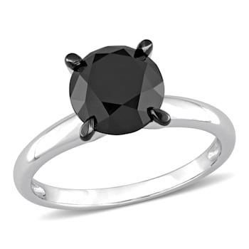 3 ct Black Diamond Solitaire Engagement Ring in 14K White Gold