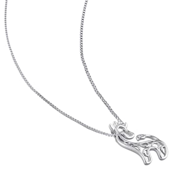 Diamond Giraffe Pendant with Chain in Sterling Silver