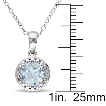 1 1/7 CT TGW Aquamarine Halo Pendant with Chain in Sterling Silver