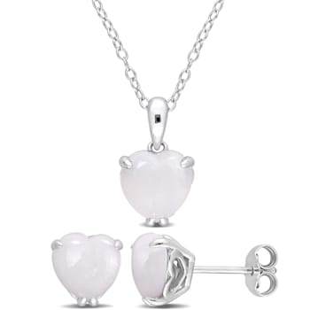 2-Pcs Set of 3 5/8 CT TGW Opal Solitaire Earrings and Pendant with Chain
in Sterling Silver