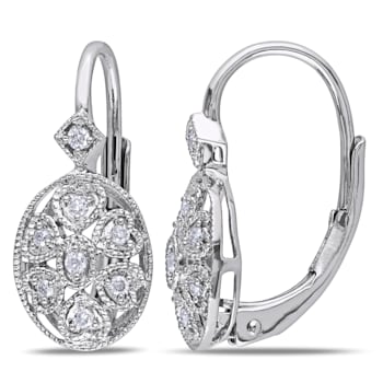 1/8 CT TW Diamond Vintage Heart Leverback Earrings in Sterling Silver