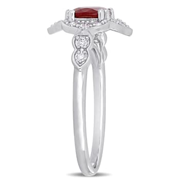 1 1/4 CT TGW Ruby and 1/3 CT TW Diamond Halo Ring in 14K White Gold