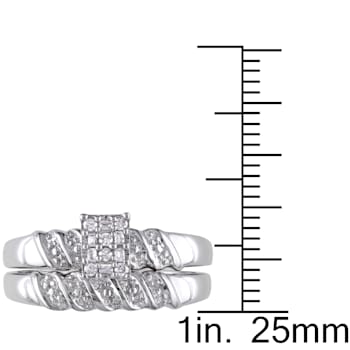 1/10 CT TW Baguettes and Round Diamond Bridal Set in Sterling Silver
