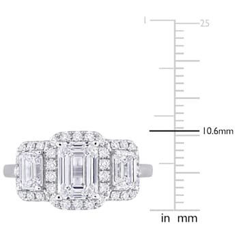 3 CT TW Lab-Grown Diamond Halo 3-Stone Ring in 14K White Gold