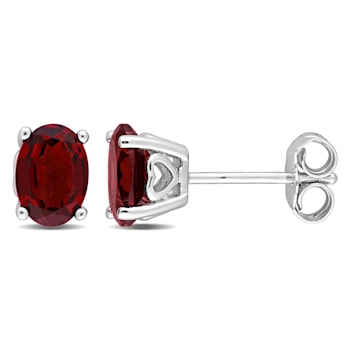 1 7/8 CT TGW Oval Garnet Stud Earrings in Sterling Silver