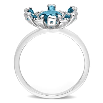 1 3/4 CT TGW London Blue and White Topaz Starburst Ring in Sterling Silver