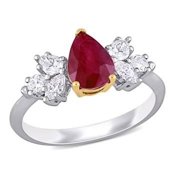 1 1/2 CT TGW Ruby and 1/2 CT TW Diamond Floral Cluster Ring in 2-tone
14K White and Yellow Gold