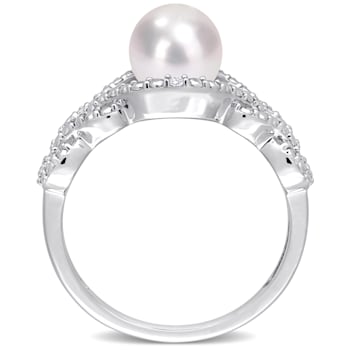 7-7.5MM Freshwater Cultured Pearl and Diamond Accent Infinity Ring in
Sterling Silver