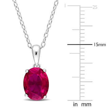 3 CT TGW Created Ruby Oval Solitaire Pendant with Chain Sterling Silver