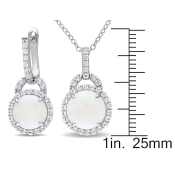 2-Pcs Set of 5 1/4 CT TGW Opal and Topaz Halo Charm Earrings and Pendant
in Sterling Silver