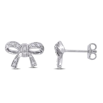 Diamond Bow Stud Earrings in Sterling Silver