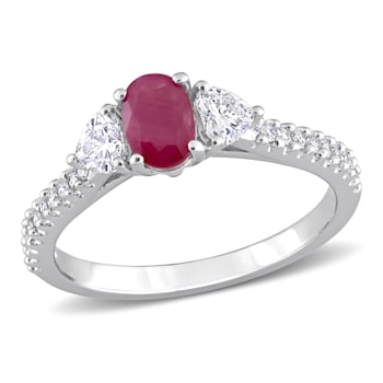 3/5 CT TGW Ruby and 1/2 CT TW Diamond Three-Stone Ring in 14K White Gold