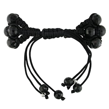 Shambhala Bracelet on Black Silk Cord with Black and White Cubic
Zirconia Beads