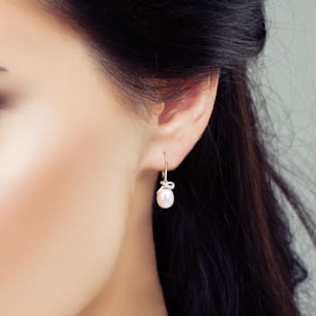 7.5-8 MM Freshwater Cultured Pearl and Diamond Accent Earrings in
Sterling Silver