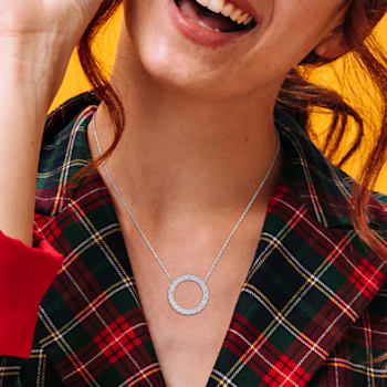 1 3/4 CT TGW Created Moissanite Open Circle Necklace in Sterling Silver