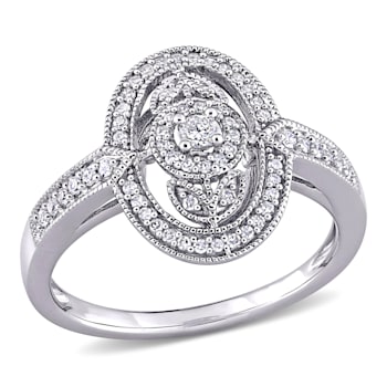 1/4 CT TW Diamond Vintage Oval Shaped Halo Ring in Sterling Silver