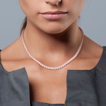 33 CT TGW Created White Sapphire Tennis Necklace in Rose Plated Sterling Silver