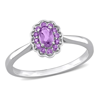 1/3 CT TGW Amethyst Halo Promise Ring in Sterling Silver