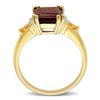 3 7/8 CTW Garnet, Citrine and  Diamond Ring in Yellow Plated Sterling Sillver