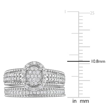 1/3 CT TW Diamond Oval Shape Cluster Bridal Set in Sterling Silver