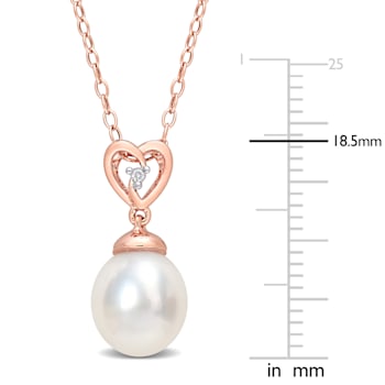 8-9MM South Sea Cultured Pearl and White Topaz Pendant with Chain in
Rose Plated Sterling Silver