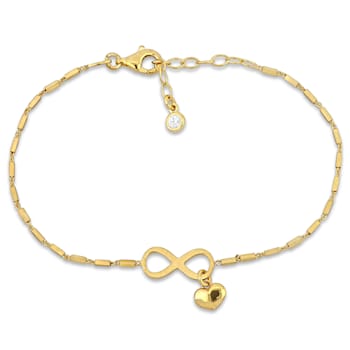 1/5 CT TGW Cubic Zirconia Infinity and Heart Charm Bracelet in Yellow
Plated Sterling Silver