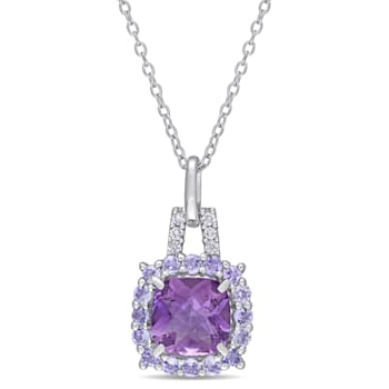 2 1/3 CT TGW Amethyst, Tanzanite and Diamond Accent Pendant with Chain
in Sterling Silver