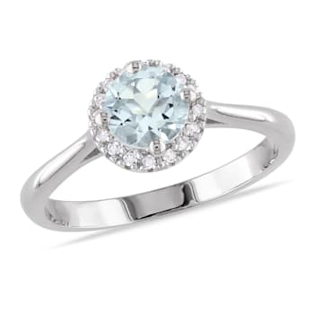 3/4 CT TGW Aquamarine and 1/10 CT TW Diamond Halo Ring in Sterling Silver