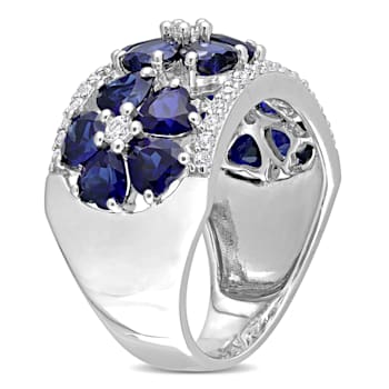 4 1/2 CT TGW Created Blue and White Sapphire Floral Ring in Sterling Silver