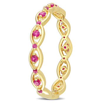 1/3 CT TGW Created Ruby Eternity Ring in Yellow Plated Sterling Silver