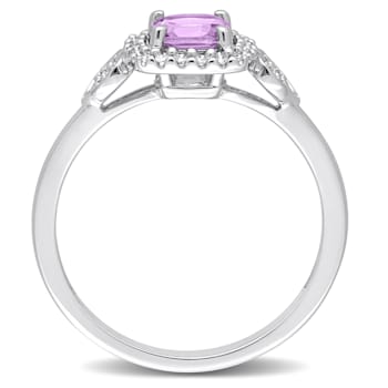 5/8 CT TGW Amethyst and 1/10 CT TW Diamond Square Halo Ring in Sterling Silver