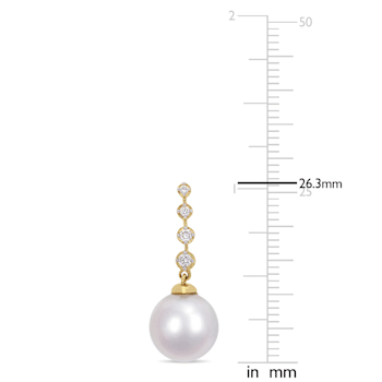 10-10.5MM South Sea Cultured Pearl and 1/6 CT TW Diamond Dangle Earrings
in 14K Yellow Gold