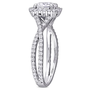 1-1/2 CT DEW Created Moissanite Halo Crossover Engagement Ring in 10K
White Gold