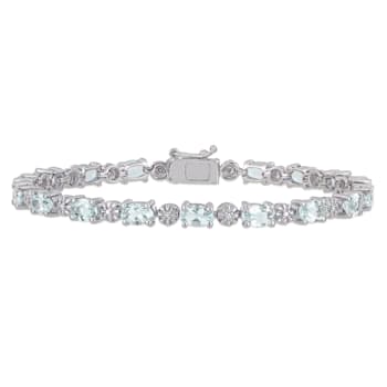 7 1/5 CT TGW Aquamarine and Diamond Accent Tennis Bracelet in Sterling Silver