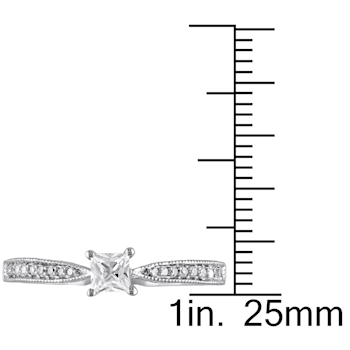 1/3 CT TGW Created White Sapphire and Diamond Accent Engagement Ring in
Sterling Silver