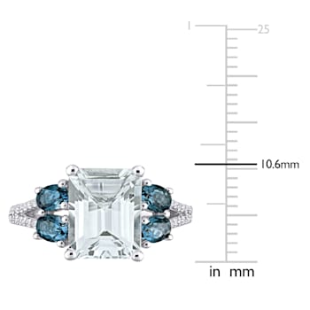 4 CT TGW Ice Aquamarine, London Blue Topaz and 1/10 CT TW Diamond Ring
in Sterling Silver