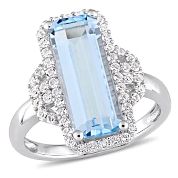 4 1/4 CT TGW Sky Blue and White Topaz Halo Ring in Sterling Silver