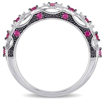 1/3 CT TGW Created Ruby and Diamond Vintage Anniversary Ring in 10K
White Gold with BlacK Rhodium